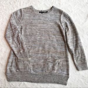 Gray and Tan Marble Knit Front Pocket Sweater